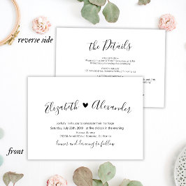 Invitación Caligrafía moderna tipo corazón todo en uno boda