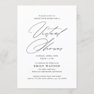 Invitación Caligrafía moderna Virtual Bridal Shower White