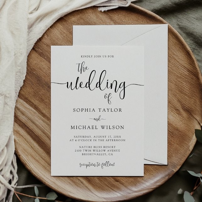 Invitación Caligrafía moderna y elegante Boda blanco negro (Subido por el creador)