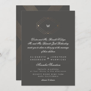 Invitación Caligrafía Monograma formal Relieve metalizado dor