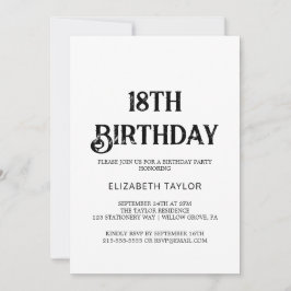 Invitación Caligrafía negra inmadura 18 cumpleaños