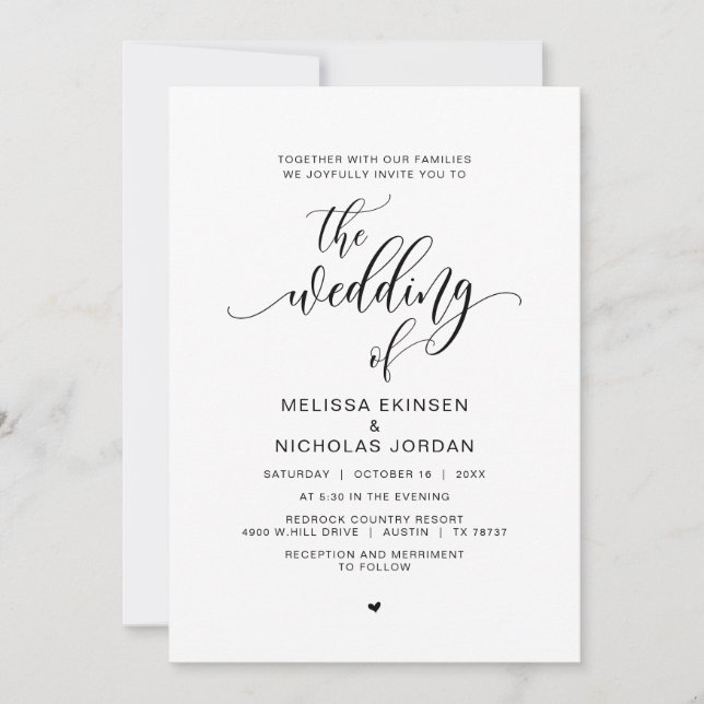 Invitación Caligrafía negra moderna, Boda (Anverso)