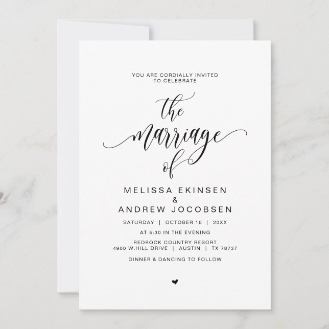 Invitación Caligrafía negra moderna, matrimonio (Anverso)