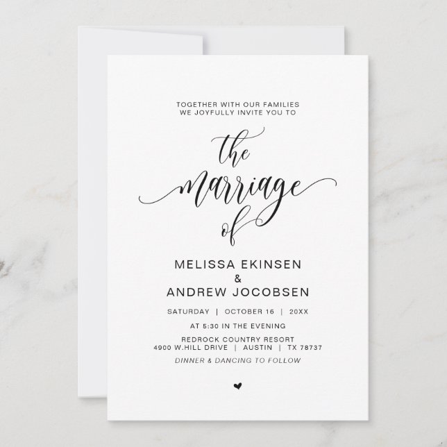Invitación Caligrafía negra moderna, matrimonio (Anverso)