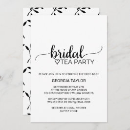 Invitación Caligrafía negra simple Fiesta de té de novia