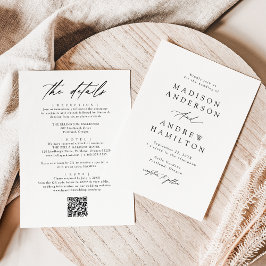 Invitación Caligrafía negra todo en un Boda de código QR