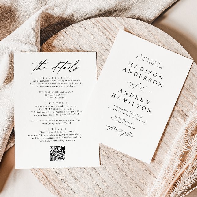 Invitación Caligrafía negra todo en un Boda de código QR (Subido por el creador)