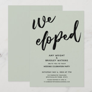 Invitación Caligrafía Nos Fugamos Recepción de Boda Verde Sal