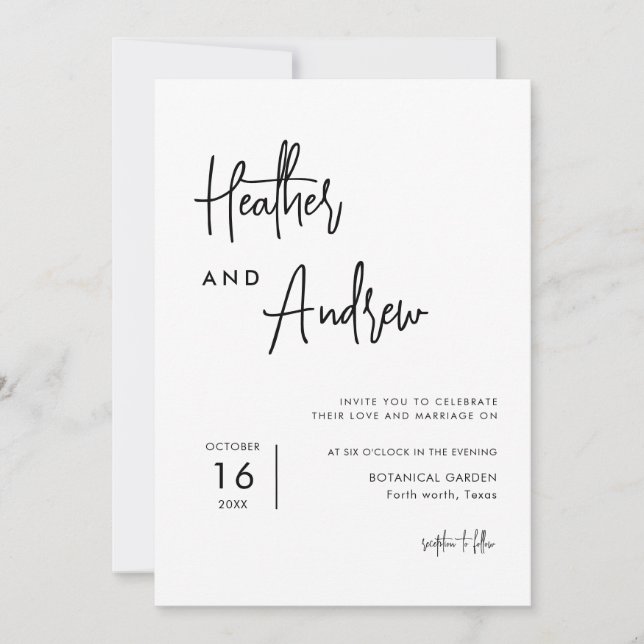 Invitación Caligrafía personalizada Boda simple (Anverso)