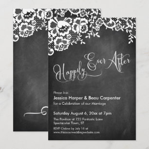 Invitación Caligrafía Pizarra & Encaje Felices Para Siempre