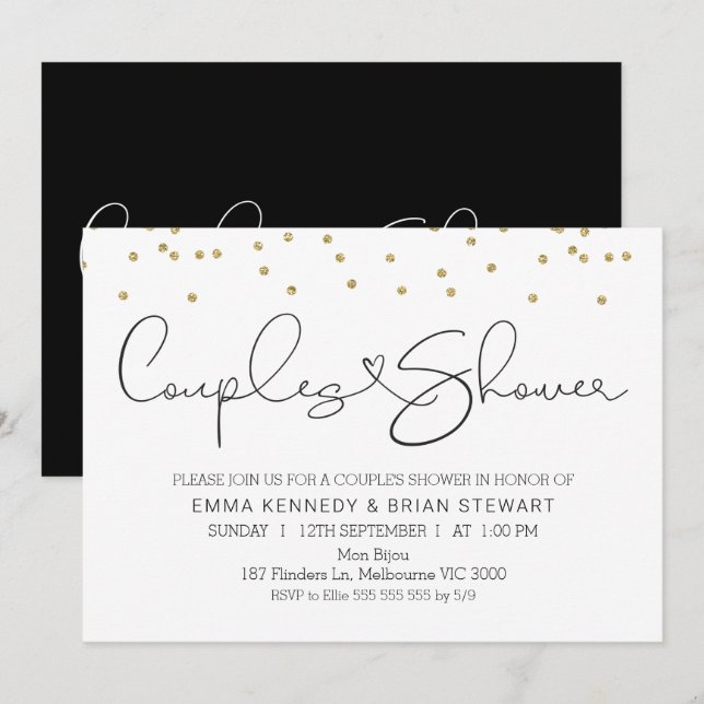 Invitación Caligrafía puntos de oro parejas de ducha invitaci (Anverso / Reverso)