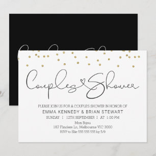 Invitación Caligrafía puntos de oro parejas de ducha invitaci
