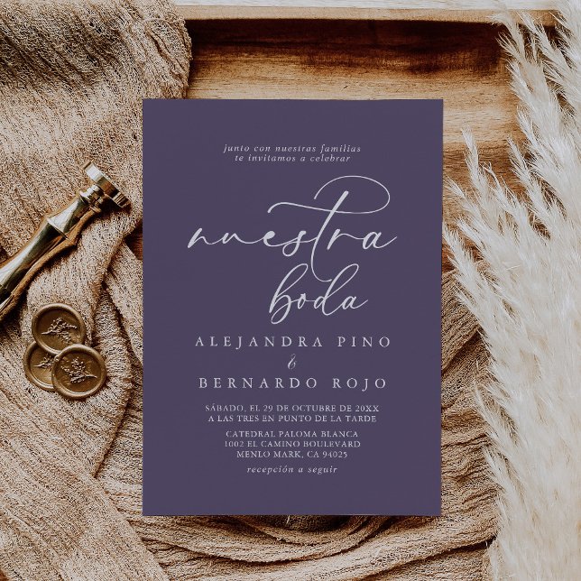 Invitación Caligrafía Purple formal Nuestra Boda Boda (Subido por el creador)