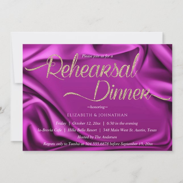 Invitación Caligrafía Purple moderna Ensayo mínimo Cena (Anverso)