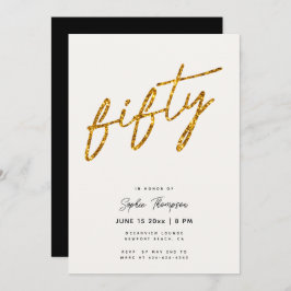 Invitación Caligrafía Purpurina de Oro Blanco Elegante 50 cum