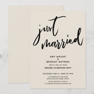 Invitación Caligrafía Recién Casados Crema Recepción de Boda