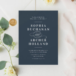 Invitación Caligrafía Romántica Azul Marino Boda Elegante