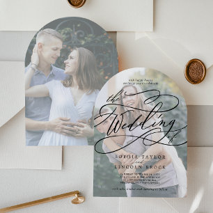 Invitación Caligrafía romántica Boda de arcos fotográficos al