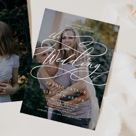 Invitación Caligrafía romántica Boda de foto oscura florecien