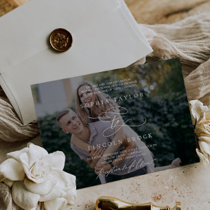 Invitación Caligrafía romántica Boda fotográfico horizontal o