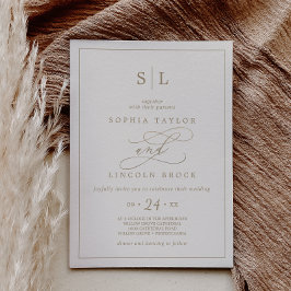 Invitación Caligrafía romántica de oro | Boda de Monograma de