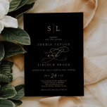 Invitación Caligrafía romántica de oro | Boda de monograma ne<br><div class="desc">Esta romántica caligrafía dorada en monograma negro es perfecta para un simple boda. El moderno diseño clásico presenta vistosos remolinos y florituras con una preciosa y elegante tipografía de Relieve metalizado de oro con chaflán a mano con letras falsas y oro. Nota: Este diseño no tiene Relieve metalizado oro real....</div>