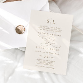 Invitación Caligrafía romántica de oro | Boda formal de marfi