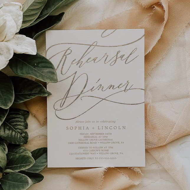 Invitación Caligrafía romántica de oro | Cena de ensayo de ma (Subido por el creador)