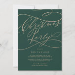 Invitación Caligrafía romántica de oro | Fiesta de Navidades<br><div class="desc">Esta romántica tarjeta de invitación para Navidades verdes de la caligrafía dorada es perfecta para un simple evento vacacional. El moderno diseño clásico presenta vistosos remolinos y florituras con una preciosa y elegante tipografía de Relieve metalizado de oro con chaflán a mano con letras falsas y oro.</div>