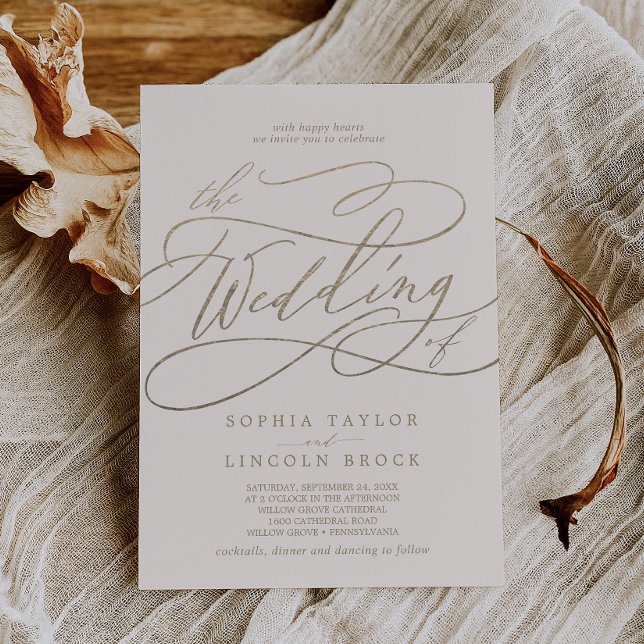 Invitación Caligrafía romántica de oro | Ivory El Boda De (Subido por el creador)