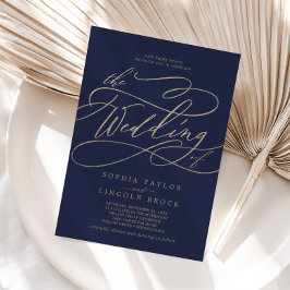 Invitación Caligrafía romántica de oro | Naval El Boda de