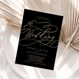 Invitación Caligrafía romántica de oro | Negro El Boda de
