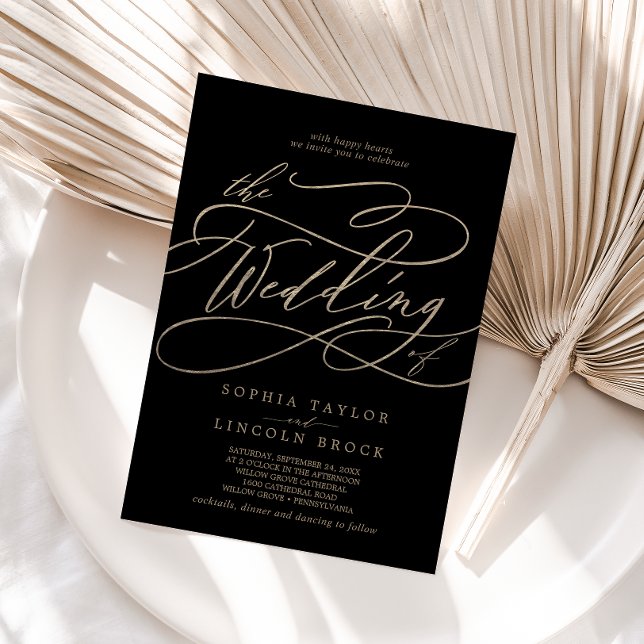 Invitación Caligrafía romántica de oro | Negro El Boda de (Subido por el creador)
