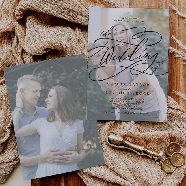 Invitación Caligrafía romántica Faded Photo Flourier Boda (Subido por el creador)
