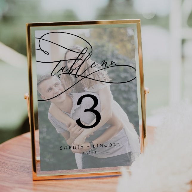 Invitación Caligrafía romántica Foto 5 x 7" Número de tabla (Subido por el creador)