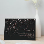 Invitación Caligrafía Rosa Negro Confetti 90 cumpleaños<br><div class="desc">El guión elegante florece en caligrafía con el purpurina de oro brillante confetti.</div>