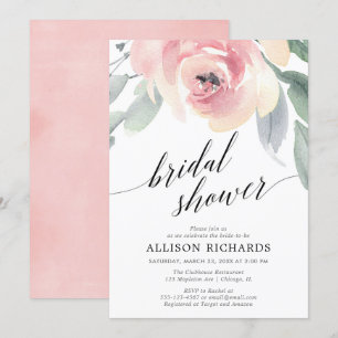 Invitación Caligrafía rubor floral elegante ducha de novia