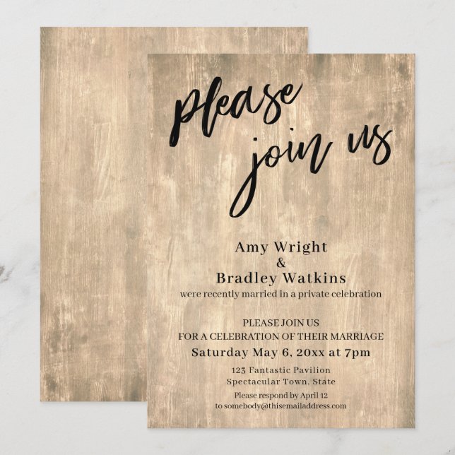 Invitación Caligrafía, Rústico Únase a Nosotros Solo Recepció (Anverso / Reverso)