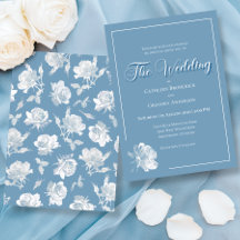 Caligrafía Script Azul Polvo Blanco Floral Boda
