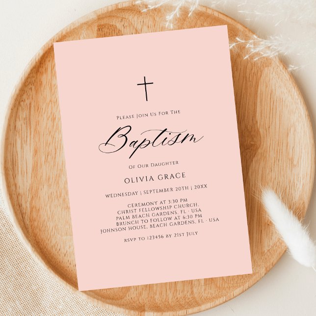 Invitación Caligrafía simple Baptismo de bebé rosa (Subido por el creador)