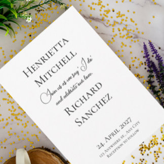 Invitación Caligrafía simple Boda blanco y negro