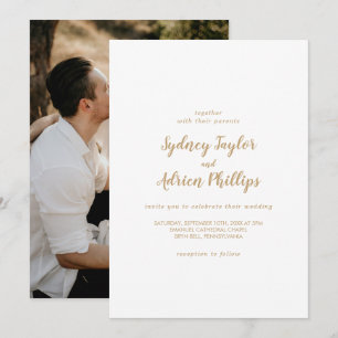 Invitación Caligrafía simple Boda Casual de fotografía de oro