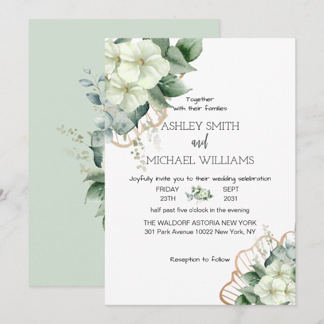 Invitación Caligrafía simple Boda floral de vegetación rústic (Anverso / Reverso)
