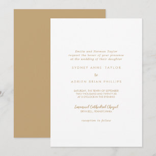 Invitación Caligrafía simple Boda tradicional dorado
