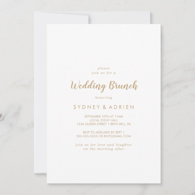 Invitación Caligrafía simple | Brunch Boda de oro (Anverso)