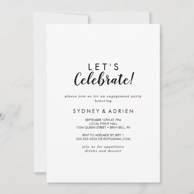 Invitación Caligrafía simple celebremos al Fiesta (Anverso)