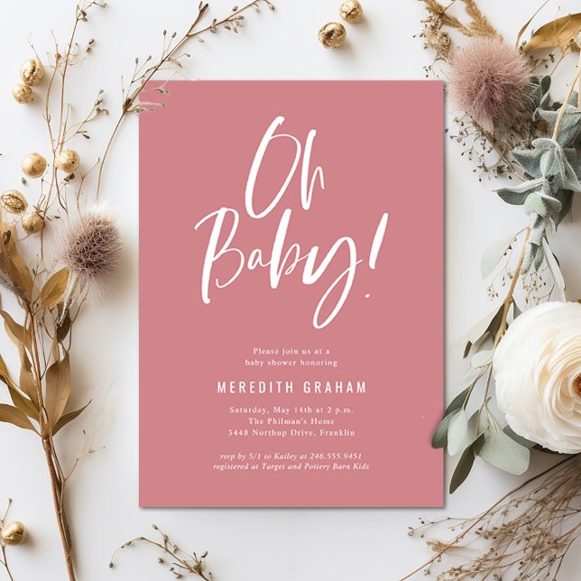 Invitación Caligrafía simple Chica rosa Baby Shower (Subido por el creador)