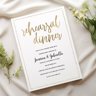 Invitación Caligrafía simple de oro blanco Ensayo Cena