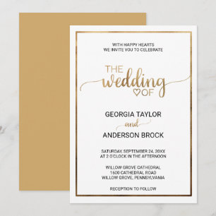 Invitación Caligrafía simple de oro Boda de cuadro