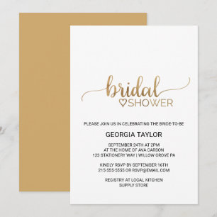 Invitación Caligrafía simple de oro ducha de novia